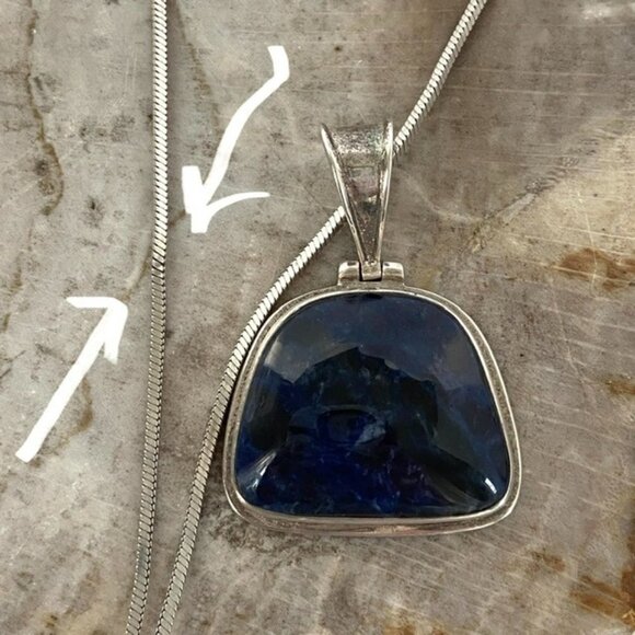 Sterling Silver 925 1.66" Sodalite Hinged Pendant Necklace 18" Snake Chain 24g - Picture 7 of 16